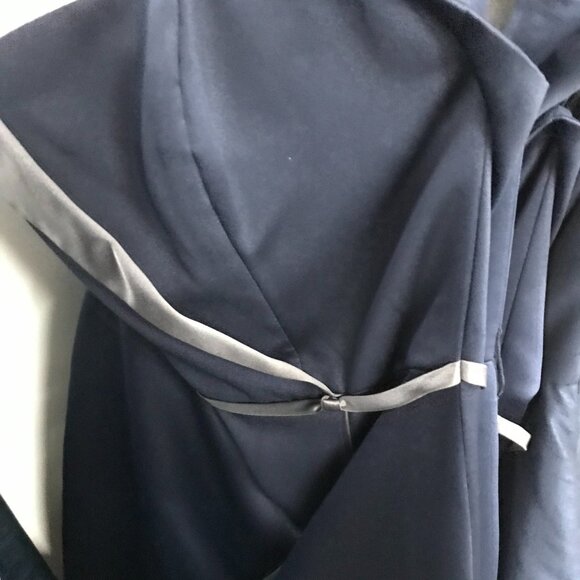 Knee-Length Sleek Satin Bridesmaids Dress, 2-Tone, Navy dress Grey Gray Accents - Picture 8 of 8